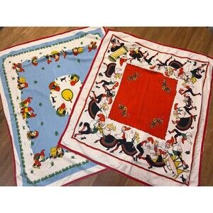 Vintage Scandinavian Tablecloths Lot Folk Art Dancers Printed Cotton 2pc